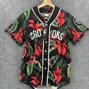 Crooks & Castles Hawaiian Print Jersey Shirt Mens Small Mesh Short Sleeve Button